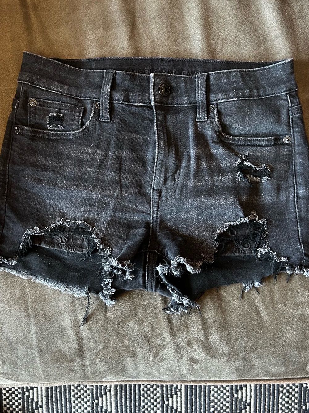 American Eagle Outfitters Black Distressed Cutoff Denim Shorts